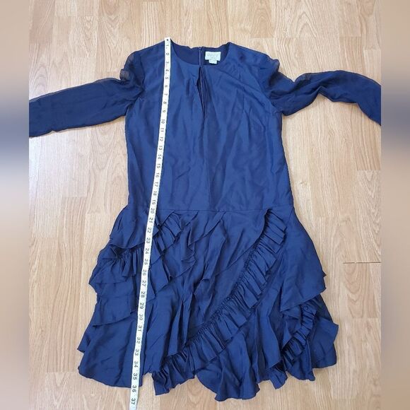 Grey JASON WU Silk Long Sleeve Ruffle Dress - size 4 in Midnight Blue - Picture 11 of 13